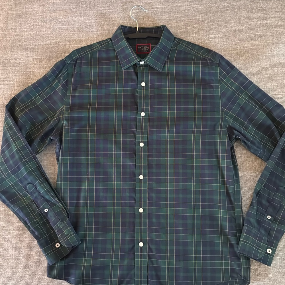 NWOT!!! UNTUCKit - Large - Slim Fit - Blue/Green/Gold Plaid